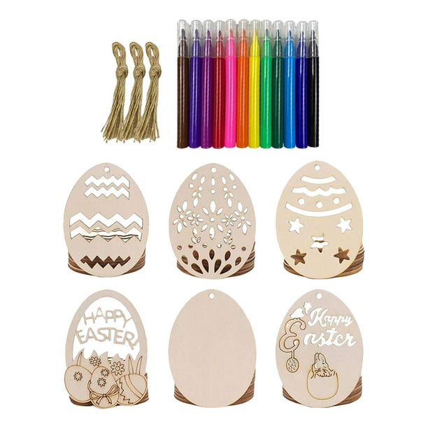 Wswqop 24 Piezas Huevos de Pascua Colgantes Madera Ornamentos para Pintar Manualidades Infantiles Juguete Educativo Accesorios Creativos Adecuado para, Style a, Individual