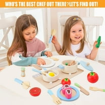 Educational Play Food Sets for Kids Kitchen, Wooden Cookware Pots and Dining Set, Play Kitchen Accessories, Montessori Pretend Play Toys, Sensory Toys for Toddlers 1-3,
