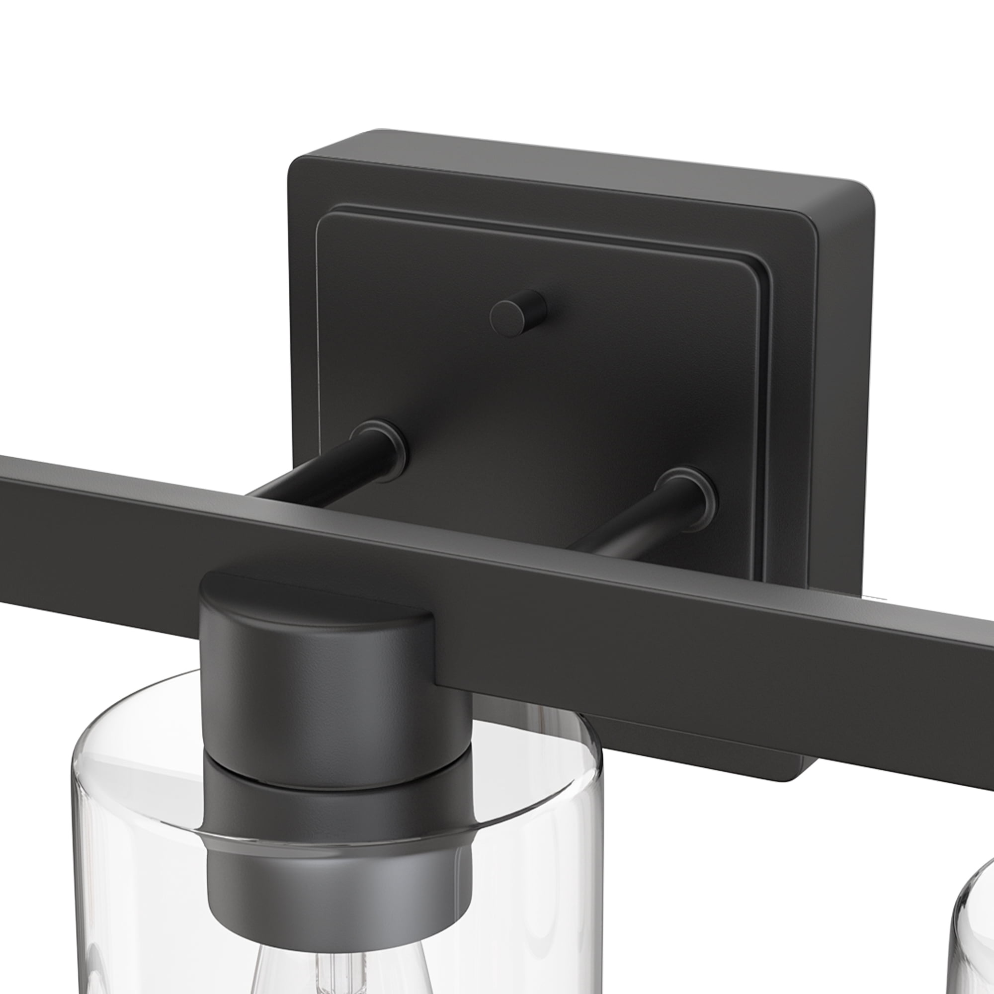YANSUN 17.7in 3-Light Industrial Vanity Light with Clear Glass Shades, Black Bathroom Wall Sconce for Mirror, Bedroom & Living Room