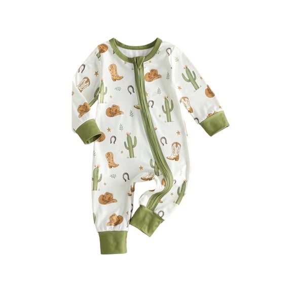 RUINIXCW Western Baby Cowgirl Cowboy Outfit Newborn Infant Girl Boy Spring Fall Winter Clothes Zipper Romper Boots Hats Print Long Sleeve Jumpsuit