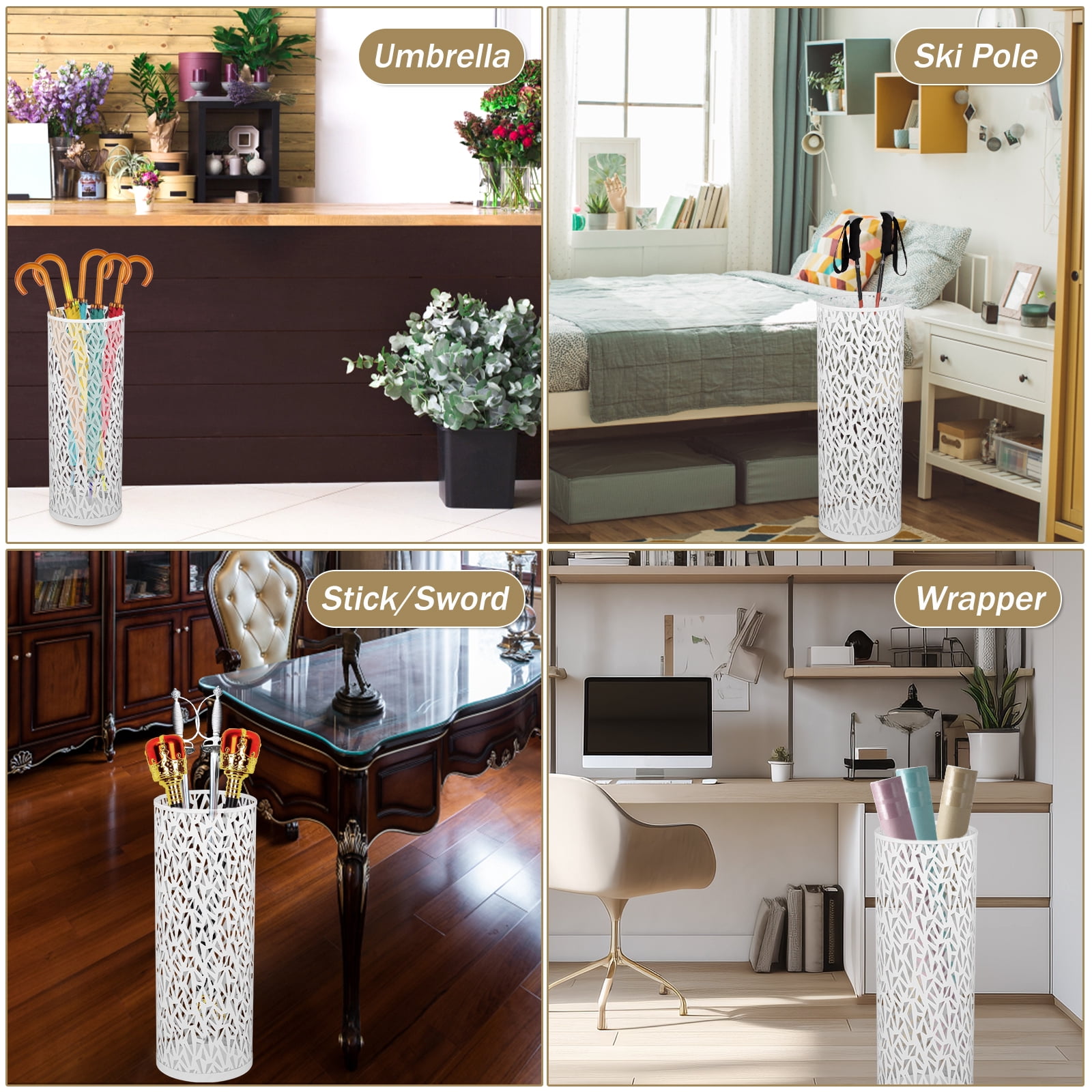 Umbrella Holder Metal Umbrella Stand Rack Freestanding Umbrella Stand Round Umbrella Holder Bin Waterproof Umbrella Storage Rack 16.5 x 6inch Indoor Walking Stick Holder