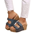 thumbnail image 2 of Domuza Women's Cork Buckle Wedge Sandals Comfortable Casual Fashion Dressy Slip On Leisure Beach Vacation Open Toe Summer Platform Wedge Mules Slide Sandals Blue 8（EU-40）, 2 of 4