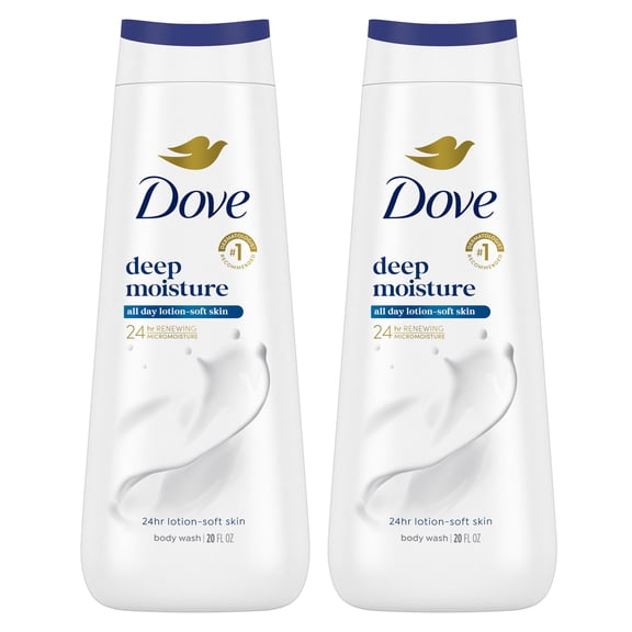 Dove Body Wash For 24hr Lotion-Soft Skin Deep Moisture Moisturizing Skin Cleanser with No Sulfates No Parabens 20 Fl oz, 2 pack