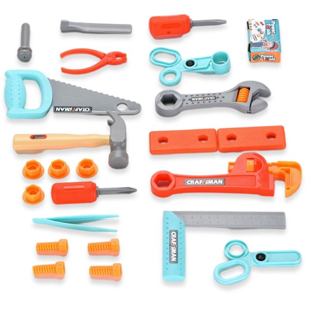 Vogacara Herramienta Juguetes Sierra de cadena Destornillador Kit de herramientas para niños pequeños Juguete de fiesta de cumpleaños Paquete juegos de muebles de juego