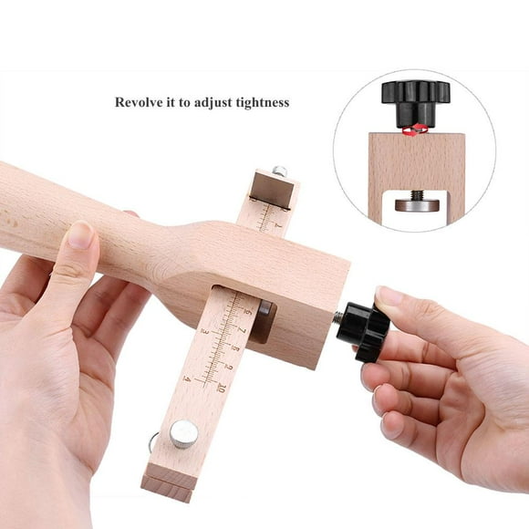 Fyydes Leather Cutting Tool, Wooden Hand Leather Strip Strap Adjustable Cutting Tool DIY Craft Tools Cutter with 5 Blades, Wooden Leather Cutting Tool