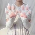 thumbnail image 4 of Byfri White Pink Furry Animal Paw Gloves 40x15cm Warm Plush Mittens for Winter Festive Events, 4 of 7