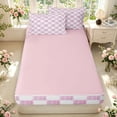 thumbnail image 4 of Manfei Vintage Grid Zipper Twin Comforter Sets with Fitted Sheet and 2 Pillowcases,Modern Checkered Zipper Bedding Set,Pink White,Pink Reversible,4pcs, 4 of 8