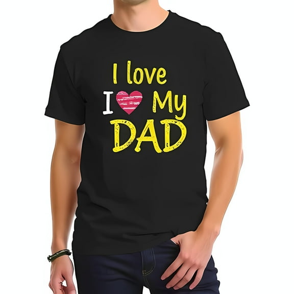 Men's Cotton Short Sleeve T-Shirt - " I Love My DAD " Vintage Design with Heart Casual Gift for Father's Day
