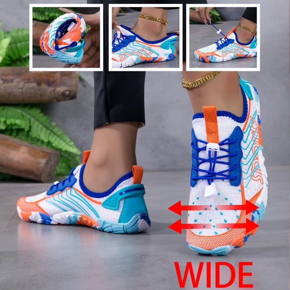 Men's Wide Toe Box Water Shoes, Quick-Dry Barefoot Aqua Shoes, Breathable Hiking and Camping Sneakers, Elastic No-Tie Walking Shoes for Trekking, Beach, Swimming and Outdoor Sports