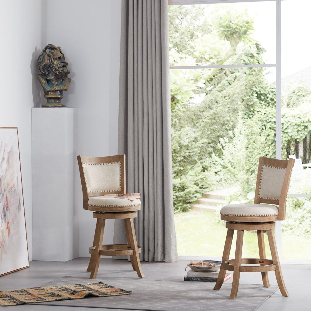 Boraam Melrose Bar Stool in Driftwood Wire-Brush and Ivory