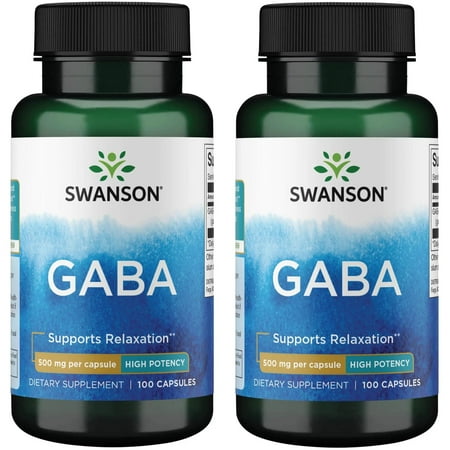 Swanson GABA - Amino Acid Supplement Promoting Calm & Relaxation to Support Restful Sleep - High Potency Formula to Support Healthy Stress Levels - (100 Capsules, 500mg Each) (2 Pack)