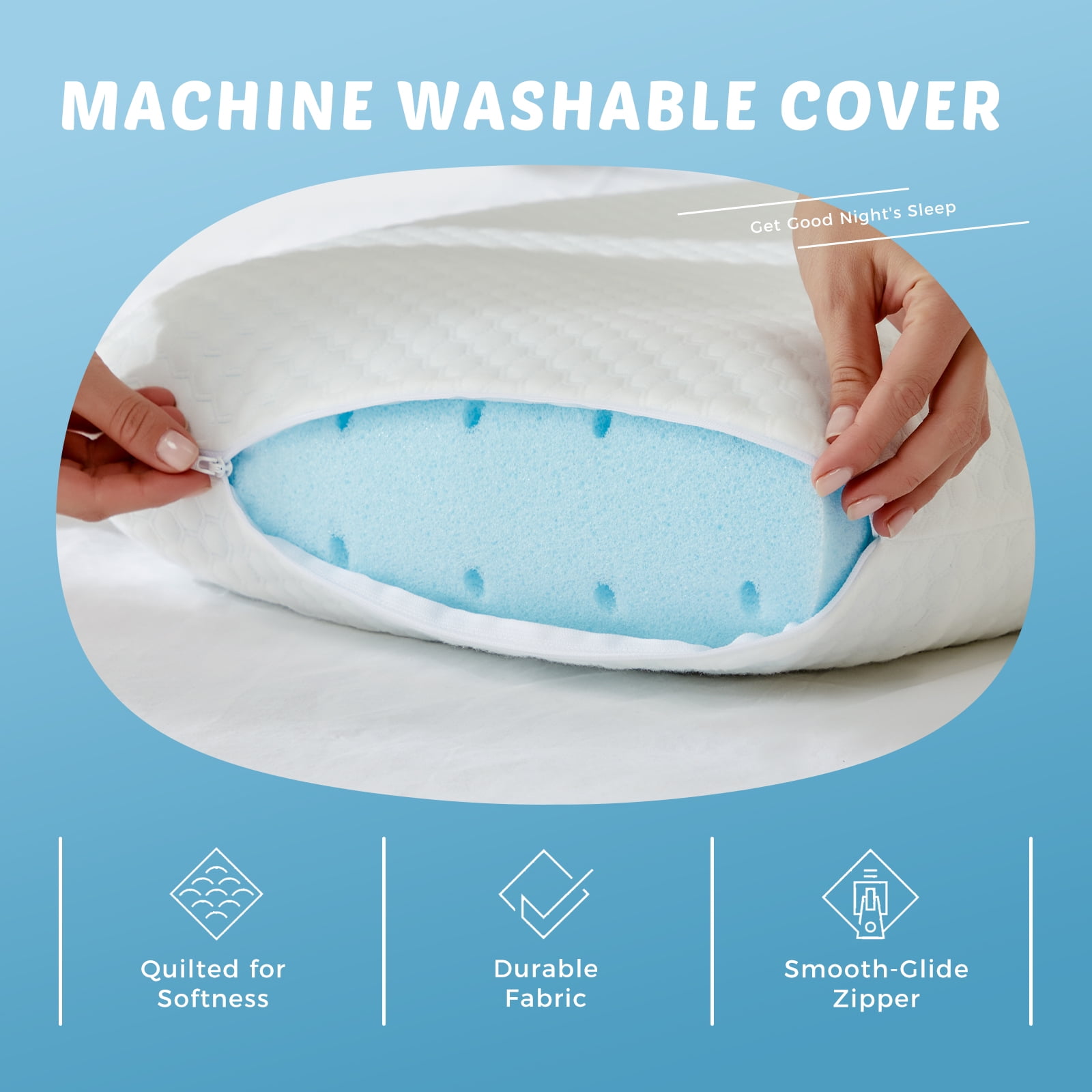 GIANNA Gel Memory Foam Pillow, Cooling Hotel Pillow for Side Sleeper, Removable, Machine Washable Cover, 24" x 16" x 4.7", 2 Pack