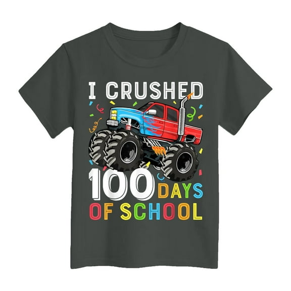 Kids Little Boys Girls 100 Days of School Shirt Dinosaur Print Loose Fit Tees Crew Neck Tee Shirts Short Sleeve Celebration Tops under 10