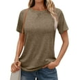 thumbnail image 2 of Tumotour Pullover Shirts For Women Crew Neck Short Sleeved Drop Shoulder T-Shirt Casual Solid Color Loose Fit Fashion T-Shirt, 2 of 8