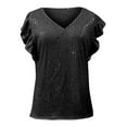 thumbnail image 4 of Black Tshirts for Women Spring and Summer New V Neck Plug In Sleeve Solid Color Sequin Top Women's T Shirt Going Out Tops for Women, 4 of 6