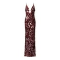 thumbnail image 4 of KHONTS Women's Sparkly Sequin Prom Dress V Neck Long Formal Evening Party Gowns Brown M, 4 of 4