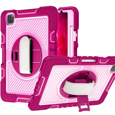 Case For Apple iPad Air 4th Gen 10.9 inch (2020) Hybrid 3in1 Multi-Functional Tablet Case with Hand, Shoulder Strap, Pencil & Stand Holder Tablet Cover [ Rose Pink ]
