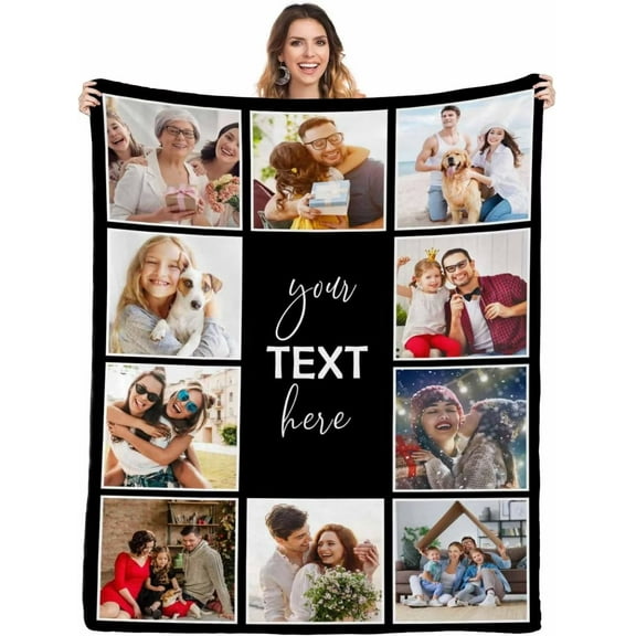 AISENIN Customized Photo Blankets with Text 10 Photos Collage Custom Blankets Personalized Throw Blanket for Sisters Friends Couples Mom Dad Kids Dog Pet Custom Christmas Gifts 4 Sizes