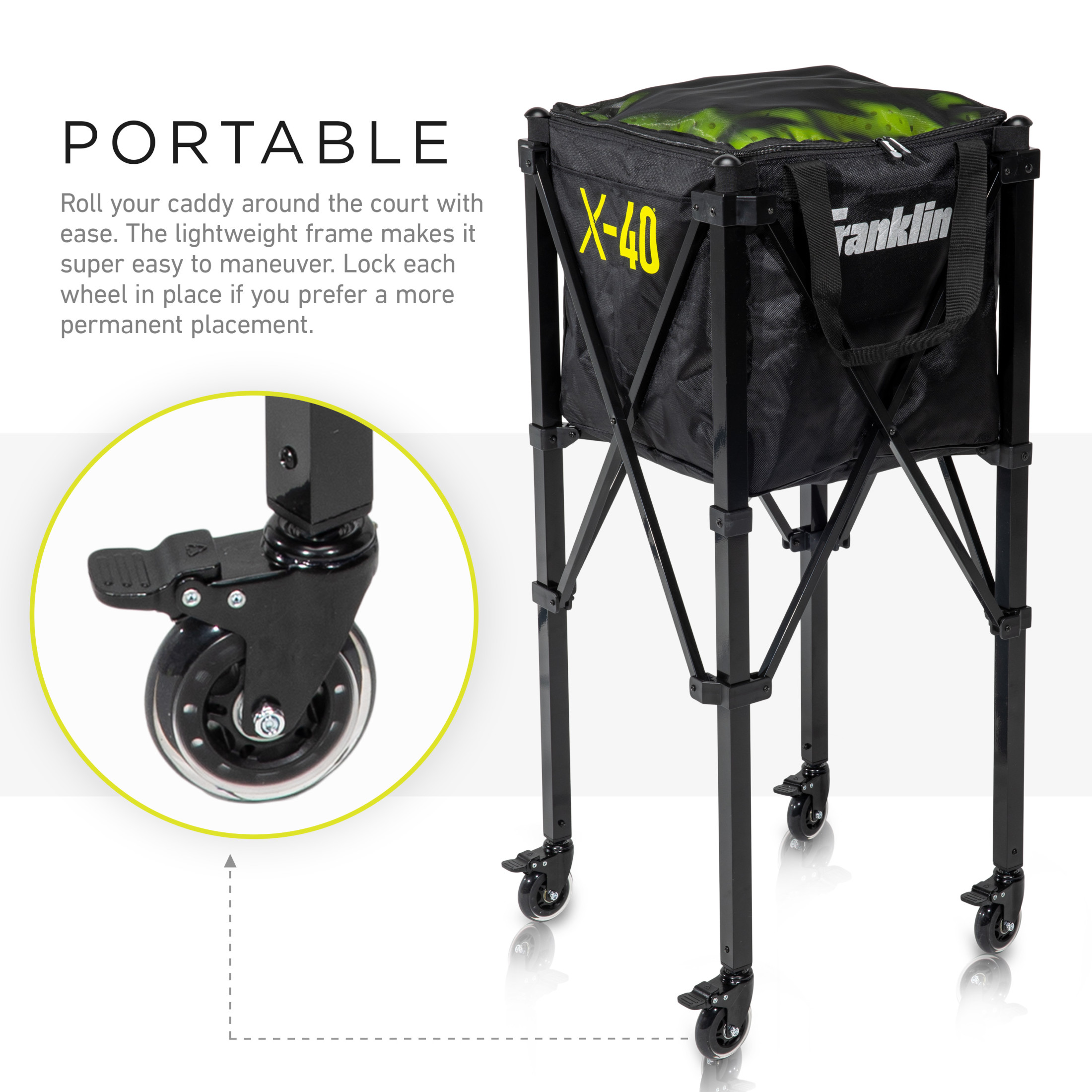 Franklin Sports Portable Pickleball Hopper + Carry Bag + Travel Basket with Wheels