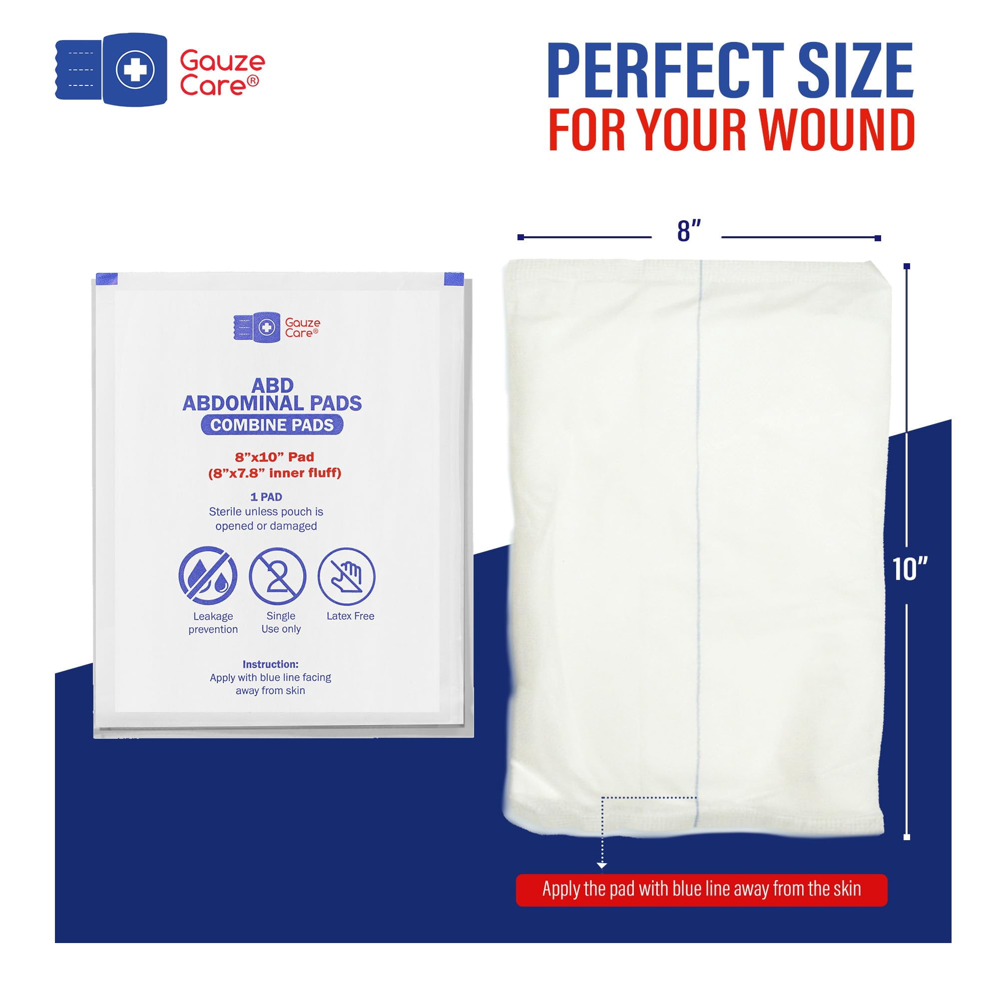 Gauze Care Abdominal Pads, 40 Count, 8"x10" Sterile, Extra Absorbent, Non-Stick, for Heavy Wounds and First Aid Kits