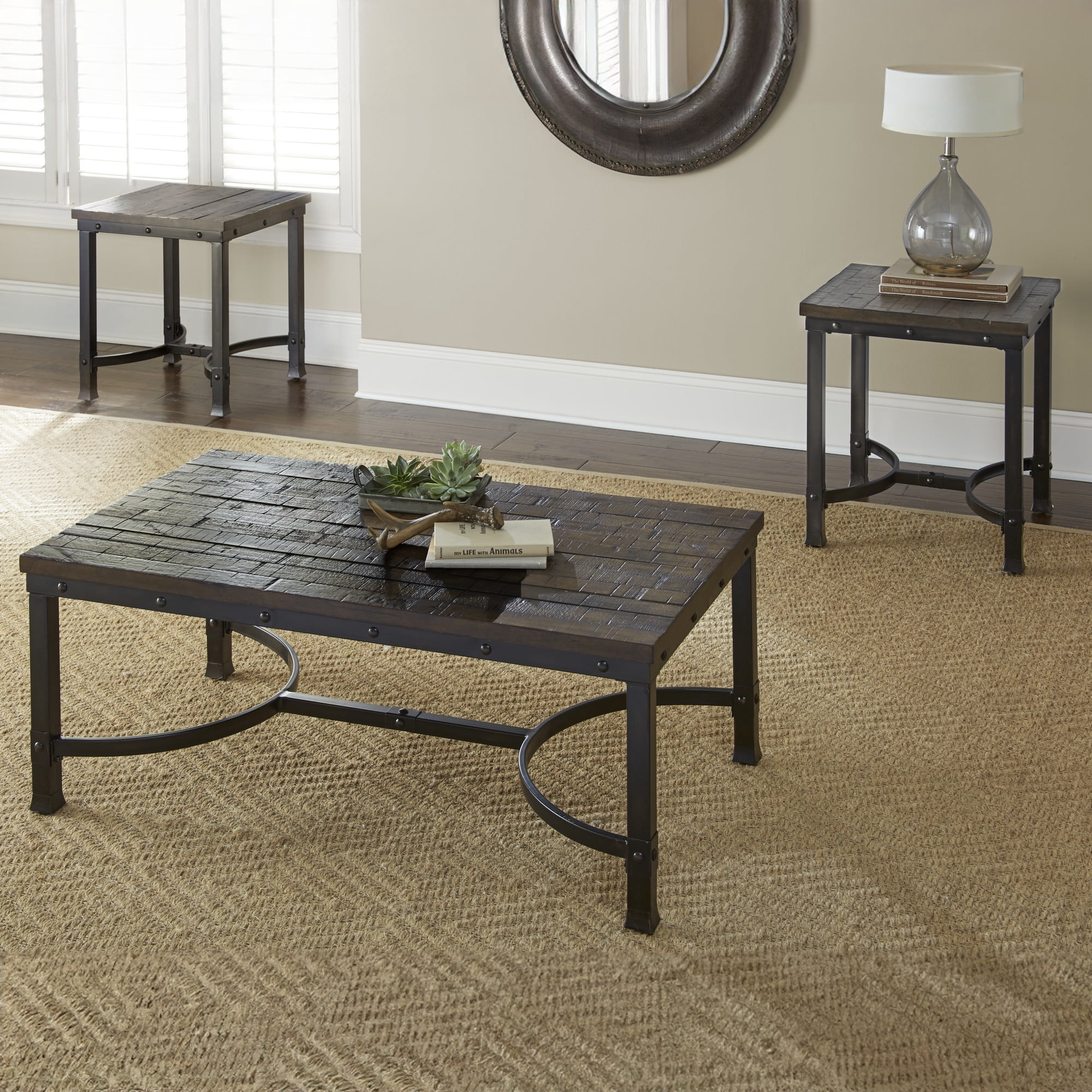 Steve Silver Ambrose Wood and Metal 48" Rectangle Coffee Table, Rustic Brown