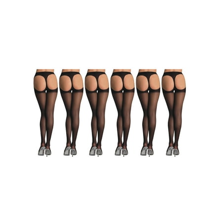 

JenniWears® Women s 6-Pack Sexy Crotchless Suspender Pantyhose Stockings Black 6pcs