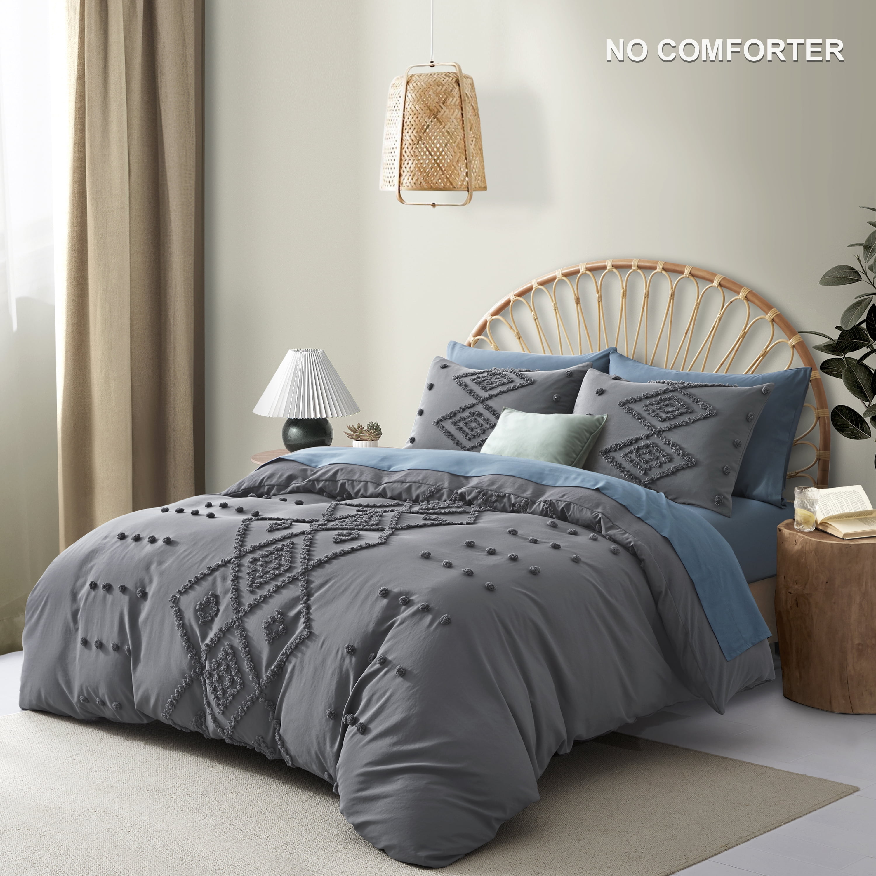 Queen Duvet Cover, Soft Bedding Set for All Seasons, Comforter Set, Boho Embroidery, Multi Colors & Sizes Available(Gray, 3 Pcs, 90"x 90")