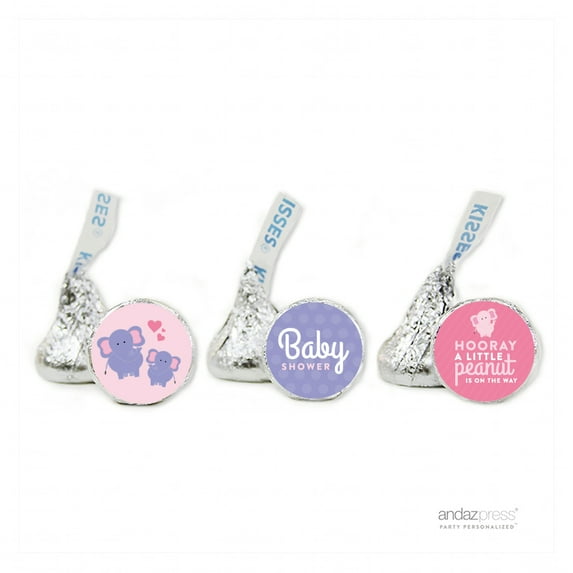Party Bubblegum Pink Lil Peanut Elephant Girl Baby Shower Hershey´s Kisses Favor Labels, 216-Pack