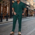 thumbnail image 2 of Glisme Mens 2 Piece Sets Summer Outfits Casual Fashion Button Short Sleeve Pocket Shirt Pants Suit Fashion Clothing Set Dark Green, 2 of 4