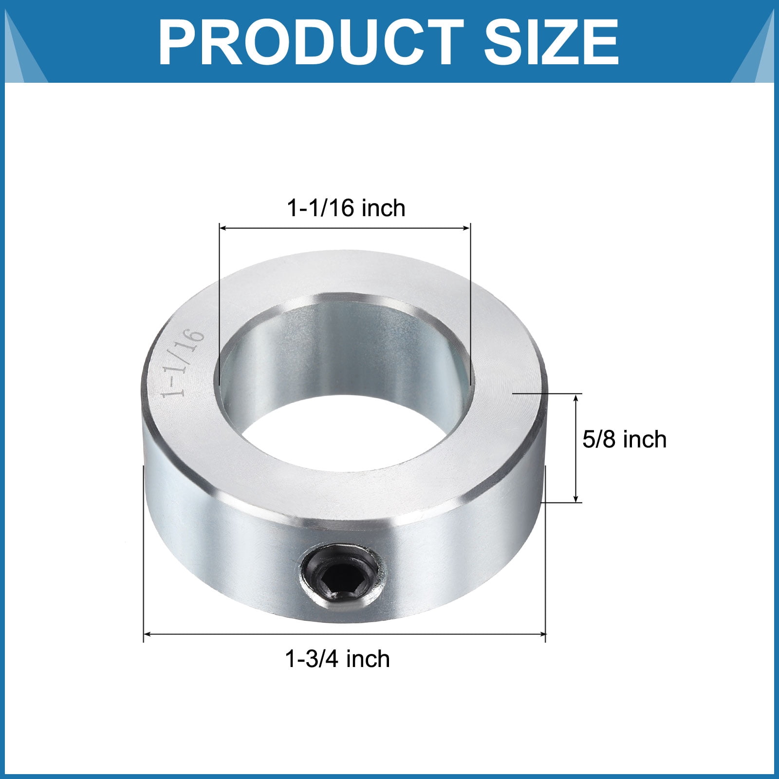 4 Pack Set Screw Collars 1-1/16" Bore Carbon Steel Shaft Collars, 1-3/4" OD
