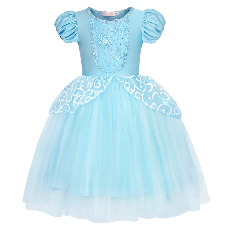 Jurebecia Disney Princess Cinderella Costume Dress for Girls 3-4Years, Blue  Birthday Party Outfit with Accessories - Walmart.com