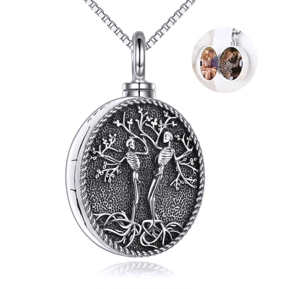 JUSORA Photo Cremation Urn Necklace for Ashes Tree of Life Pendant Necklace Keepsake Cremation Jewelry Gifts for Women Men