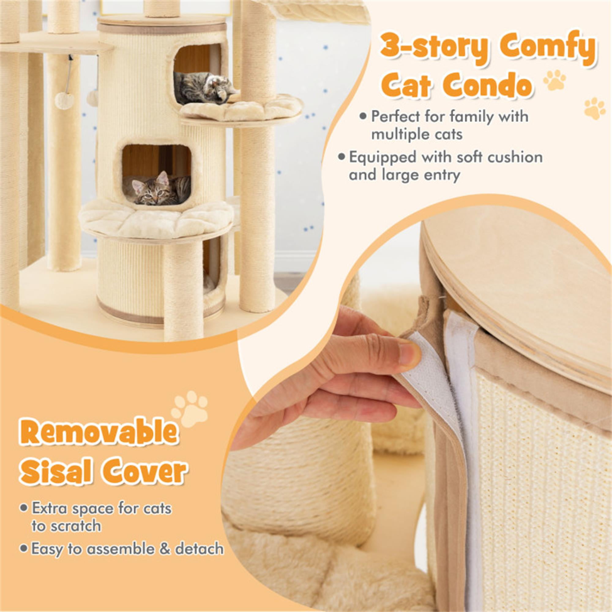 Kadyn 67" Modern Cat Tree Tower for Indoor Cats, Multi-Level Cat Condo with Scratching Post and Removable Pads for Small Large Cats, Beige Kadyn 67" Modern Cat Tree Tower for Indoor Cats, Multi-Level Cat Condo with Scratching Post and Removable Pads for Small Large Cats, Beige