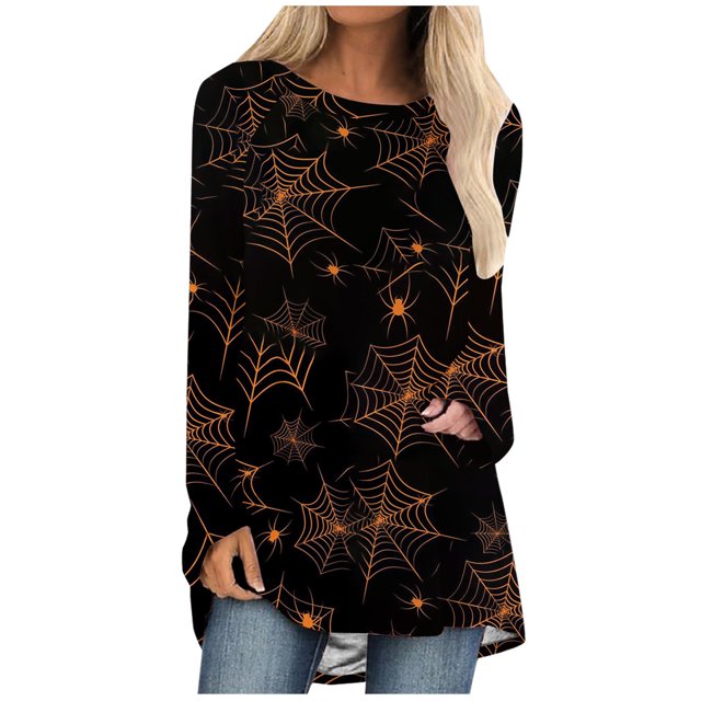 Blusa suelta informal de manga larga con cuello redondo para mujer, camisas con estampado de Halloween Fridja czfsfas3045