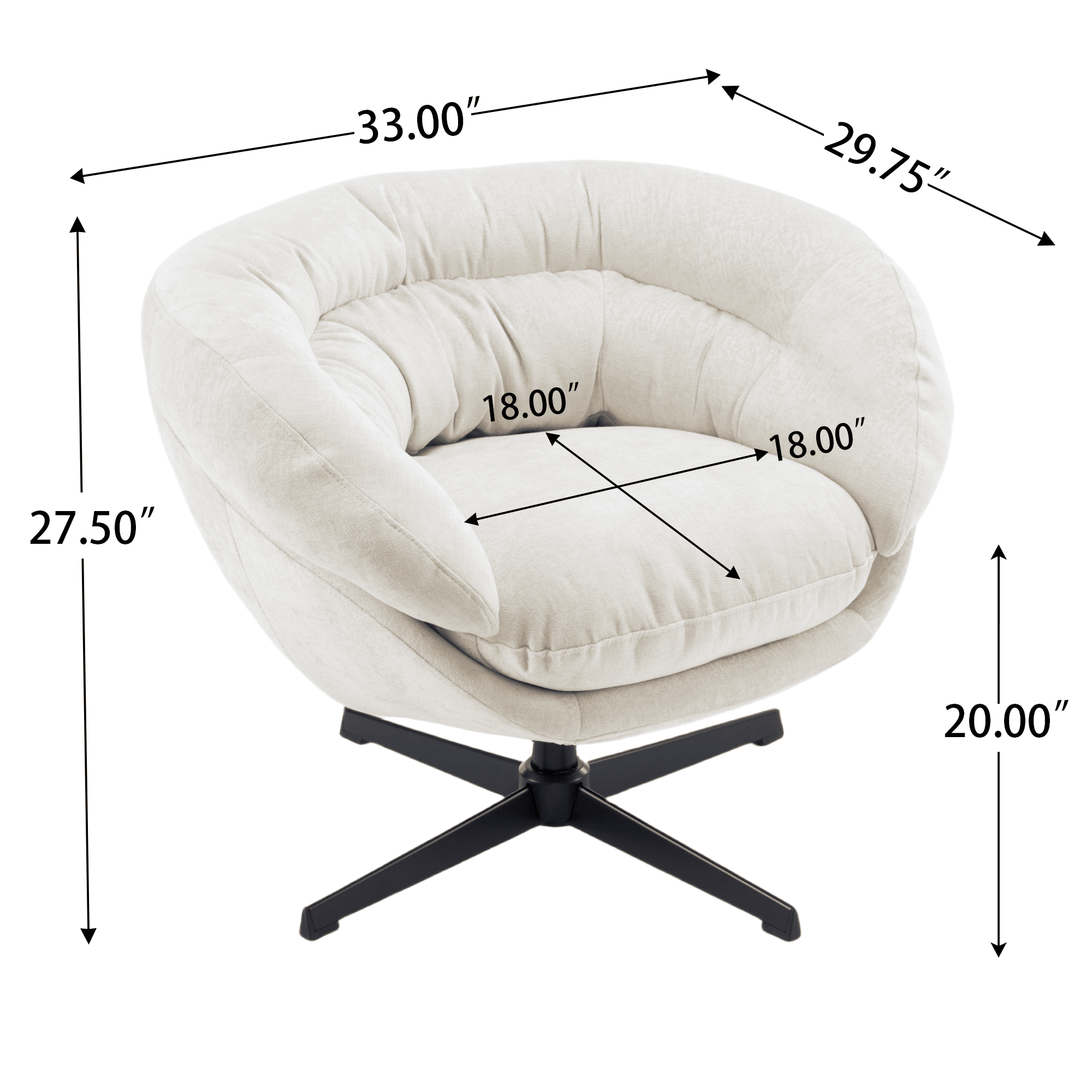 EUROCO 33" Ergonomic Chenille Swivel Chair,Cotton Accent Chair with Soft Thick Removable Cushion and Metal Base,360 Degree Swivel for Living, Bedroom, Reading Room,Beige