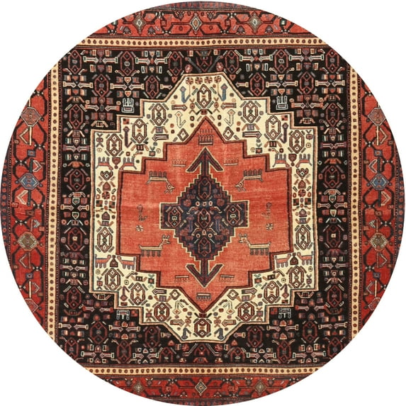 Ahgly Company Machine Washable Indoor Round Traditional Rust Pink Area Rugs, 3' Round