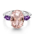 thumbnail image 3 of Gem Stone King 9.92 Ct Oval Peach Nano Morganite Purple Amethyst 925 Sterling Silver 3-Stone Engagement Ring, 3 of 6