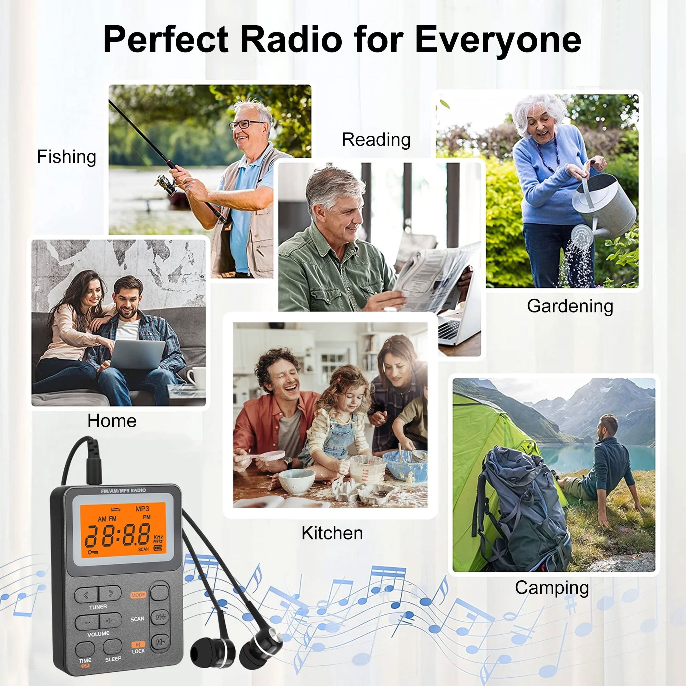 Compact AM/FM Pocket Radio with Rechargeable Battery | Portable Digital Tuning Stereo | Earphone Included for Walking, Jogging, Camping & Emergency Use
