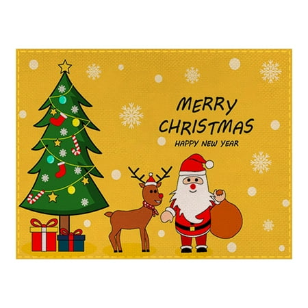 

Pnellth Christmas Placemat Cute Santa Claus Snowman Elk Christmas Tree Prints Table Decoration Reusable Christmas Dining Table Mat Water Cup Pad Kitchen Accessories