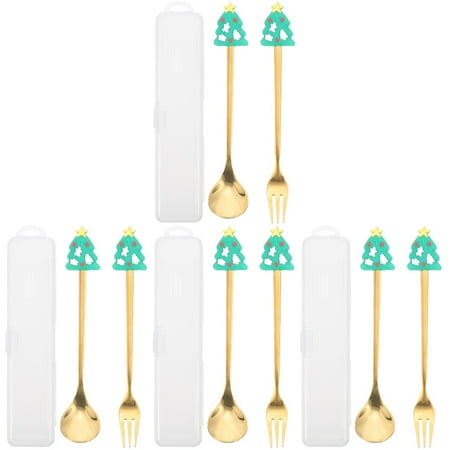 

TOYMYTOY 4 Sets Christmas Cutlery Set Stainless Steel Dessert Spoon Fruit Fork for Travel Party