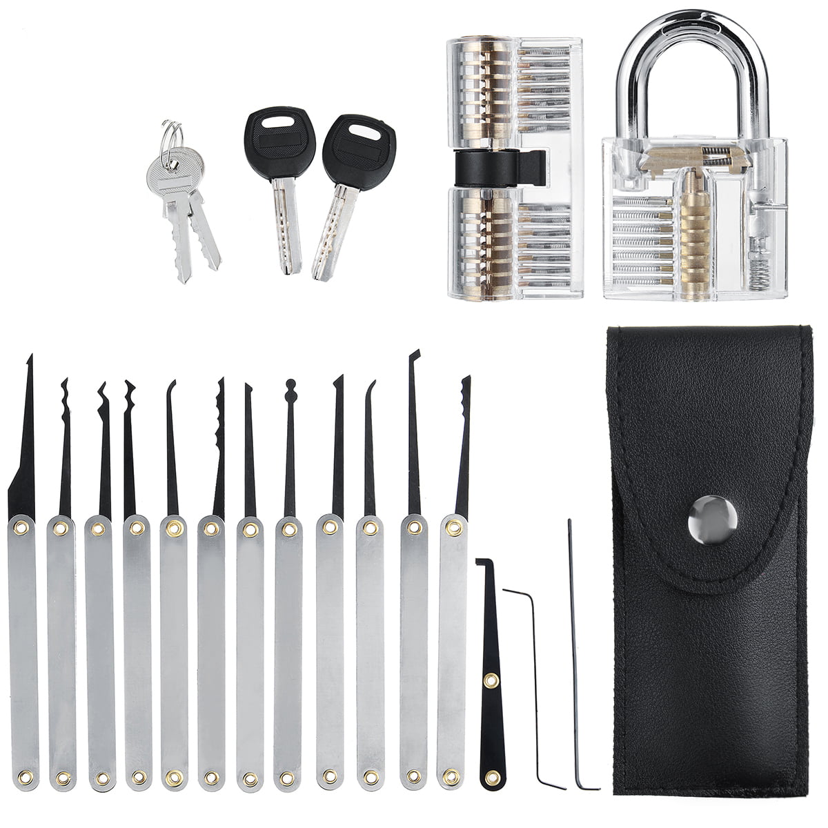 15Pcs Transparent Lock Pick Tools Schlüsselextraktor Üben Padlocks Unlocking Set 