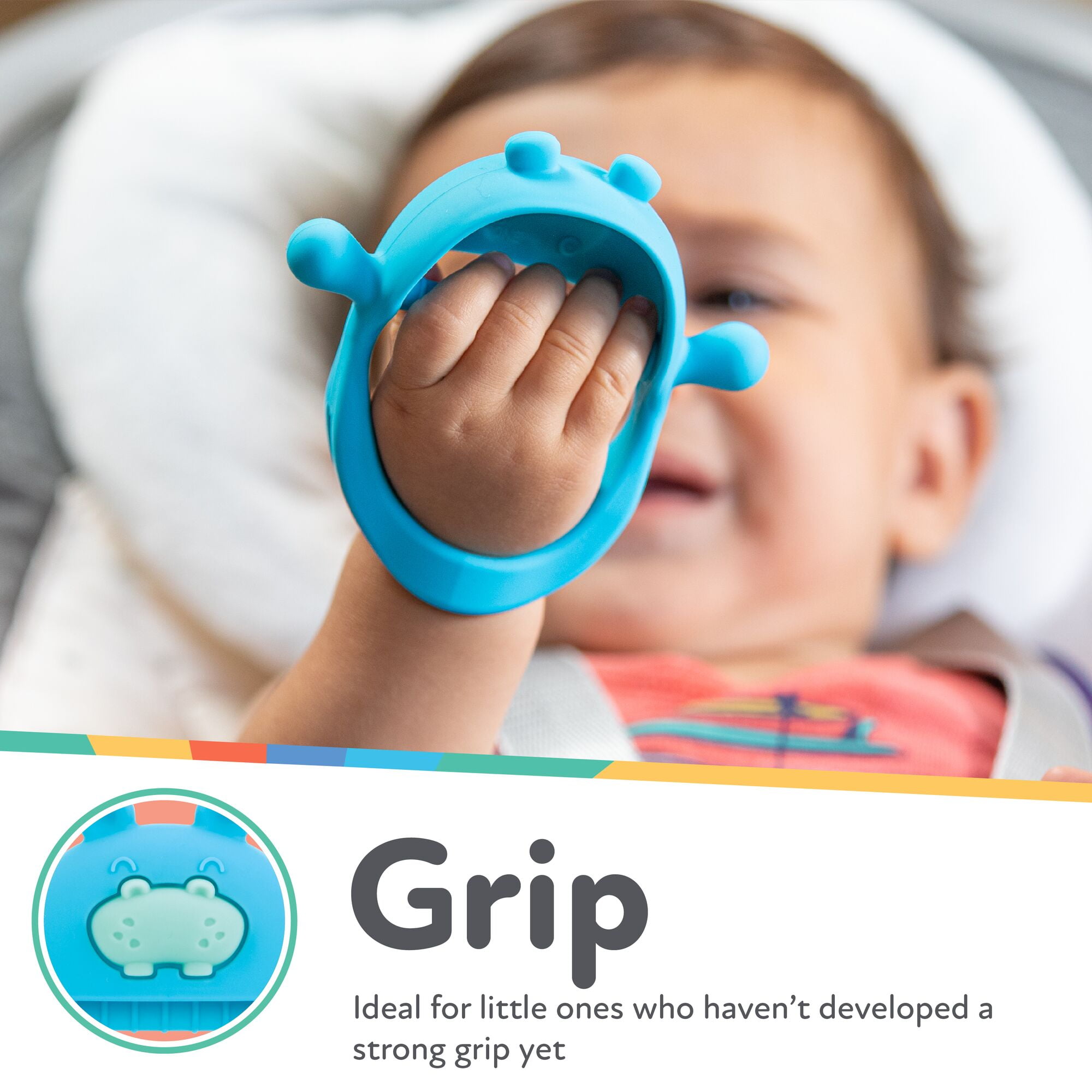 Nuby Mini Wrist Grip Silicone Teething Mitten for Babies, Hippo