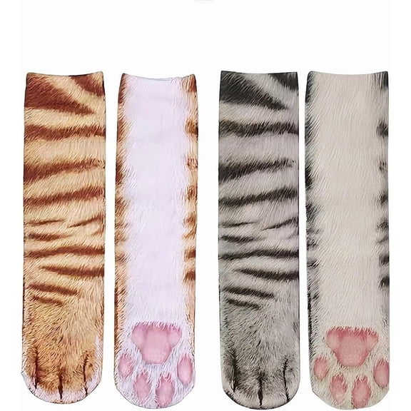 2 Pairs Funny Cat Paw Socks for Men Women, Realistic 3D Animal Foot Print Novelty Crazy Socks, White Elephant Gag Gifts, Secret Santa Christmas Stocking Stuffers
