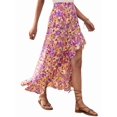 thumbnail image 2 of Women Boho Floral Leopard Print High Low Split Wrap Midi Skirt Floral Print L, 2 of 9