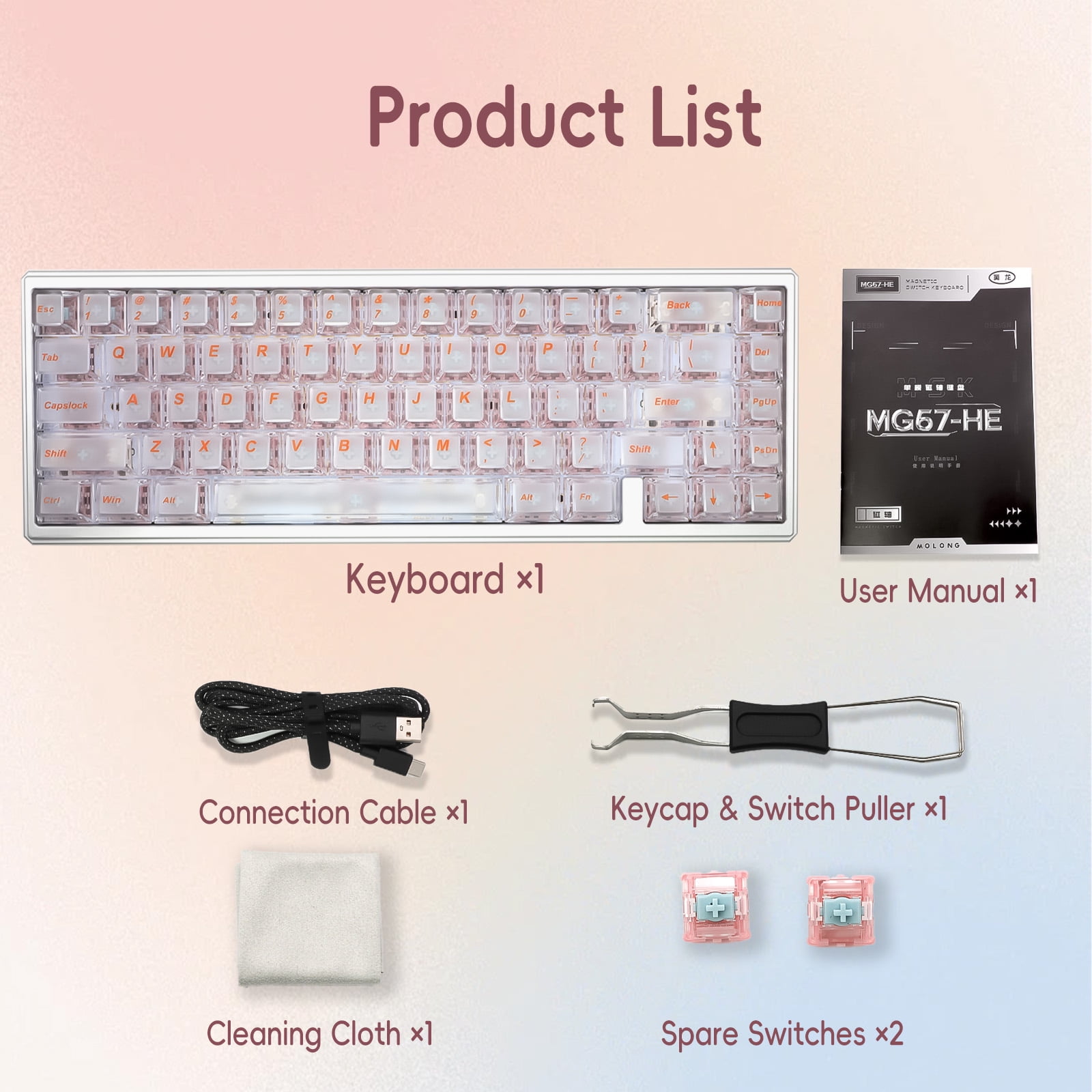 ITIGOITIE 67-Key RGB Wired Gaming Keyboard, Transparent Keycaps, Magnetic Switch, Hot Swappable for Windows/Mac – Orange Legends