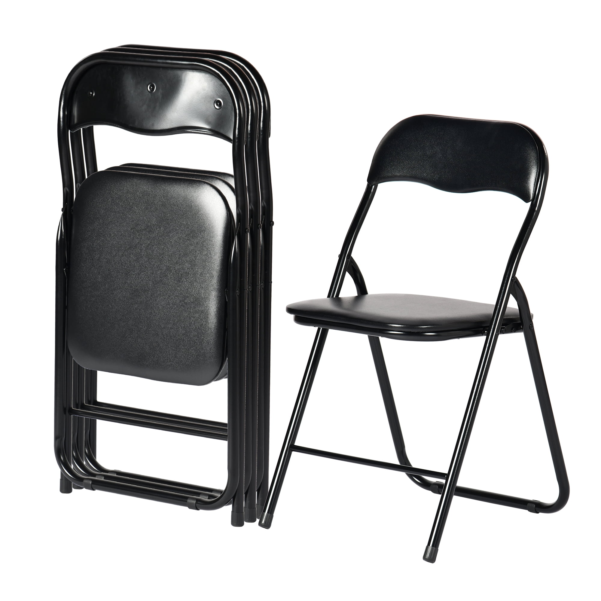 Set of 4 Padded Folding Chairs, 350lbs Capacity Stackable Foldable Seats with Reinforced Metal Frame, Waterproof PVC Leather Portable Chairs for Indoor Outdoor Party Patio Dining Events