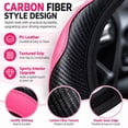 thumbnail image 4 of Pink Steering Wheel Cover, 14.5-15 Inch Universal Fit Carbon Fiber PU Leather Car Steering Wheel Cover, Elastic Anti-Slip Comfortable Grip for Cars SUVs Trucks, Pink & Black, 4 of 9