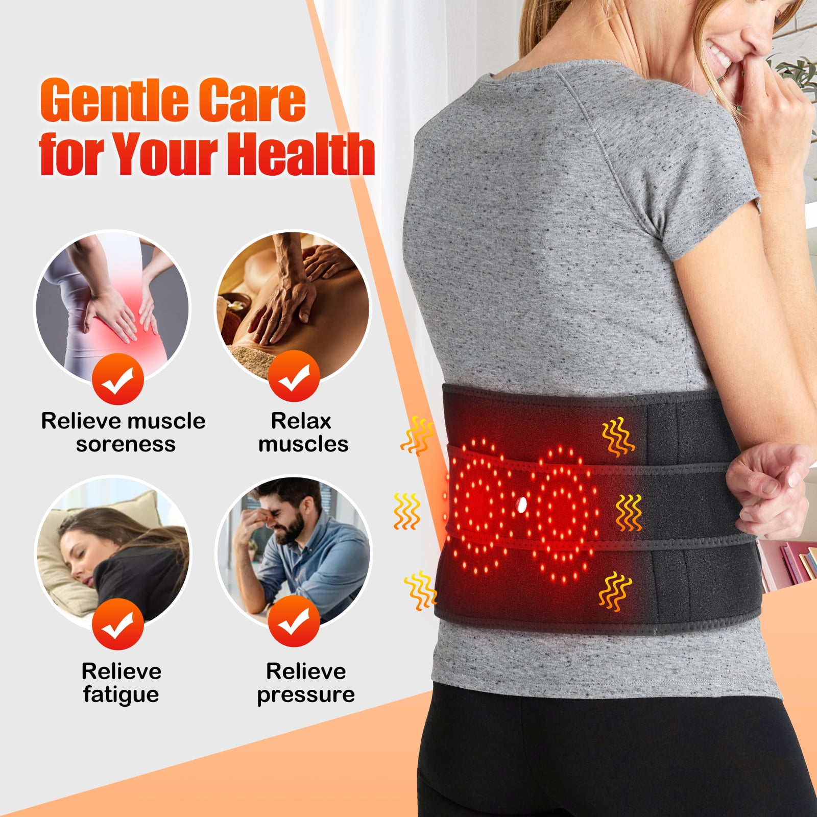 Cordless Heating Waist Belt, Heating Pad for Back Abdominal Pain Relief, Lower Back Massager 3 Vibration Modes & 3 Heating Levels 5000mAh Heated Back Massage Support Belt, Gifts for Men Women, Black