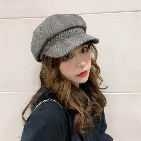 VLOOCKLW Vintage Plaid Beret For Women Winter Newsboy Style Cap Warm Cabbie Hat Fall Winter Cozy Wool Blend