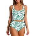 thumbnail image 2 of Maqroz Modest Swimwear for Women Two Piece High Waisted Bikini Set Square Neck Floral Print Contrast Trim Fashion Summer Swimwear for Beach Vacation, 2 of 9